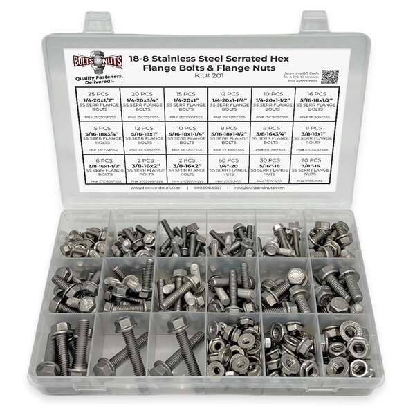 Boltsandnuts.Com Inch Stainless Steel Serrated Hex Flange Bolts Screws Nuts Assortment Kit - 280 PCS Assortment Kit #201 - main